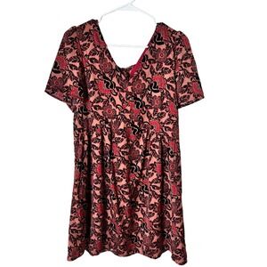 Bonobo Pink Red Floral Short Sleeve V-Neck Mini Dress Small